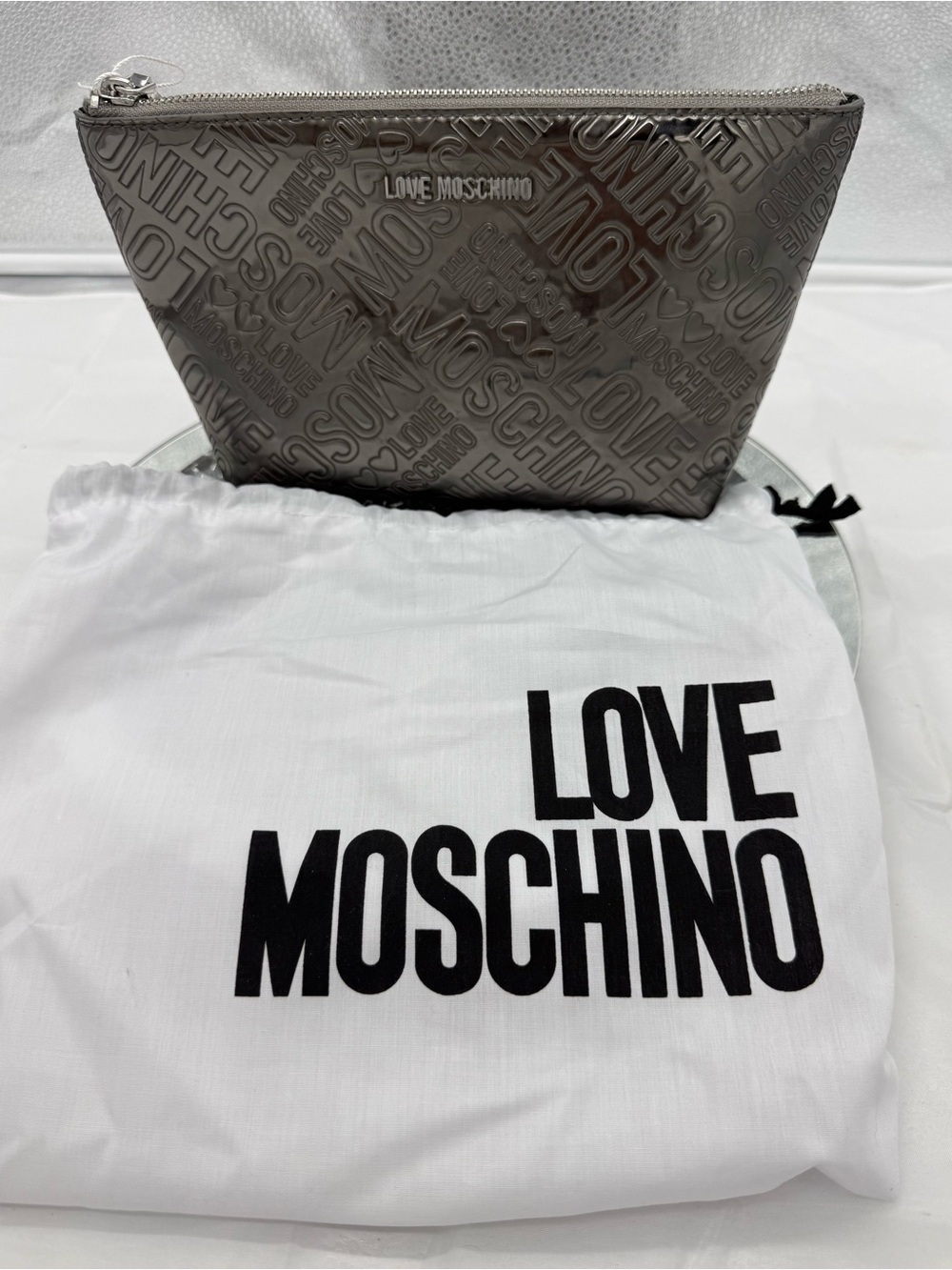Love Moschino Embossed Logo Zip Pouch - Silver